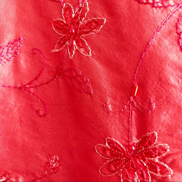 NEW Stunning Coral Silk Shantung Floral Embroidered Beaded Pants 14 - Picture 5 of 12